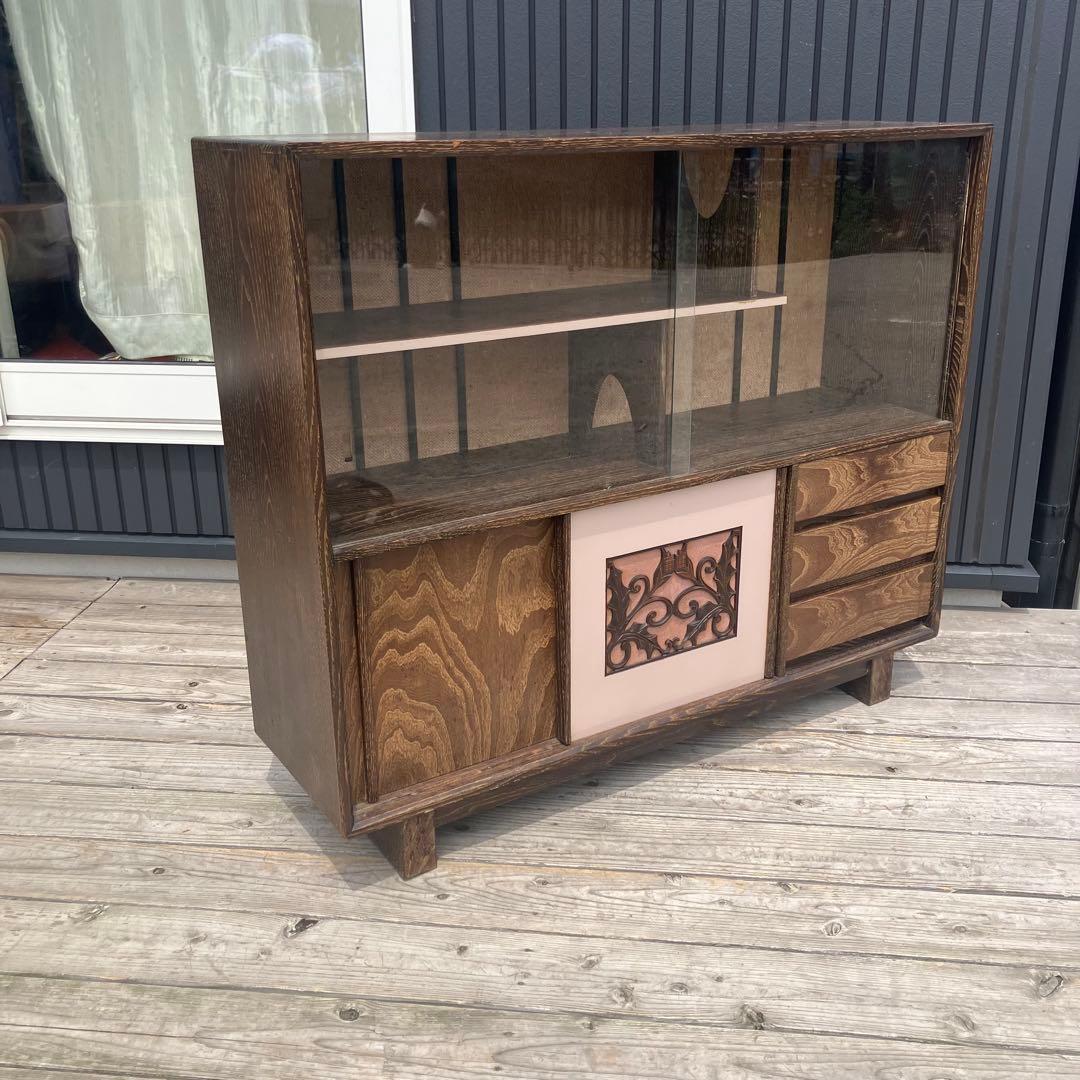 昭和レトロ ミッドセンチュリー 古家具 飾り棚 彫刻サイドボード ディスプレイ VINTAGE WIDE LOW BOARD サイズ変更可能‼︎ 北欧 ビンテージ ミッド