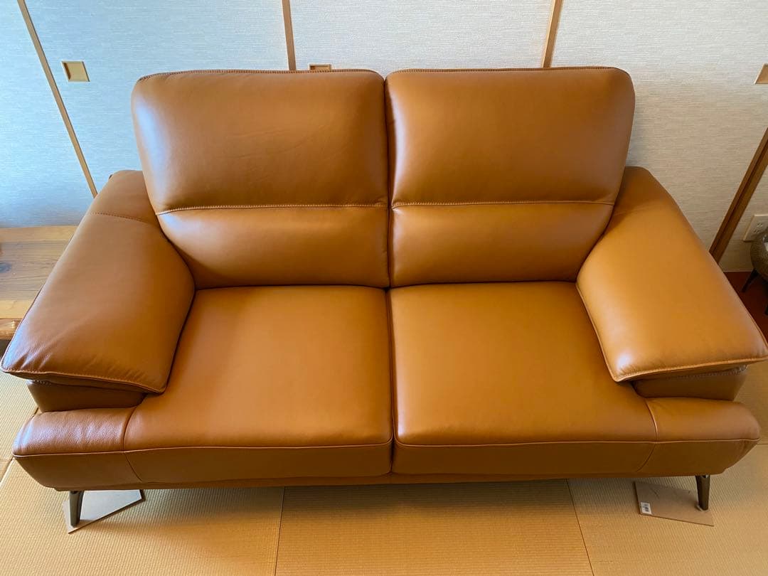 新品並　本革　2人掛けソファ　キャメル色 ソファ 2人掛け 北欧 総革 オイルレザー ソファー 本革 レザー