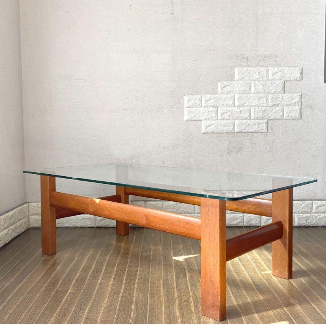 チーク材×ガラス センターテーブル ローテーブル 北欧 Vintage イギリス ヴィンテージ コーヒーテーブル チーク材 センターテーブル