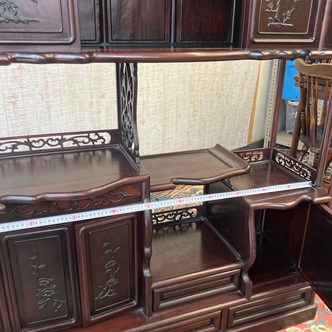 唐木家具 紫檀 茶箪笥 飾り棚 中国骨董 唐草透彫り ビンテージ