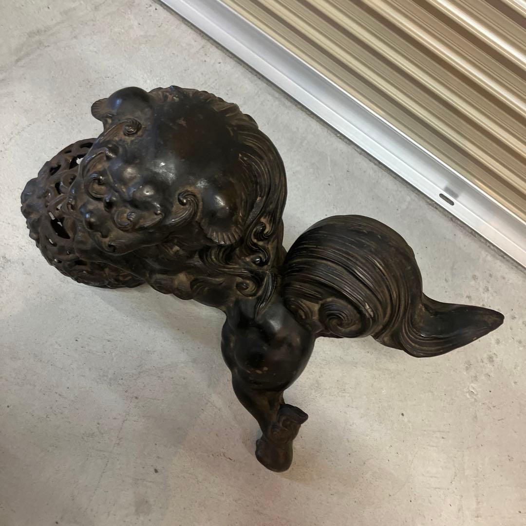 昭和レトロ 大型 鉄製 金属工芸 玉乗り獅子 玉獅子 鋳物 狛犬 置物