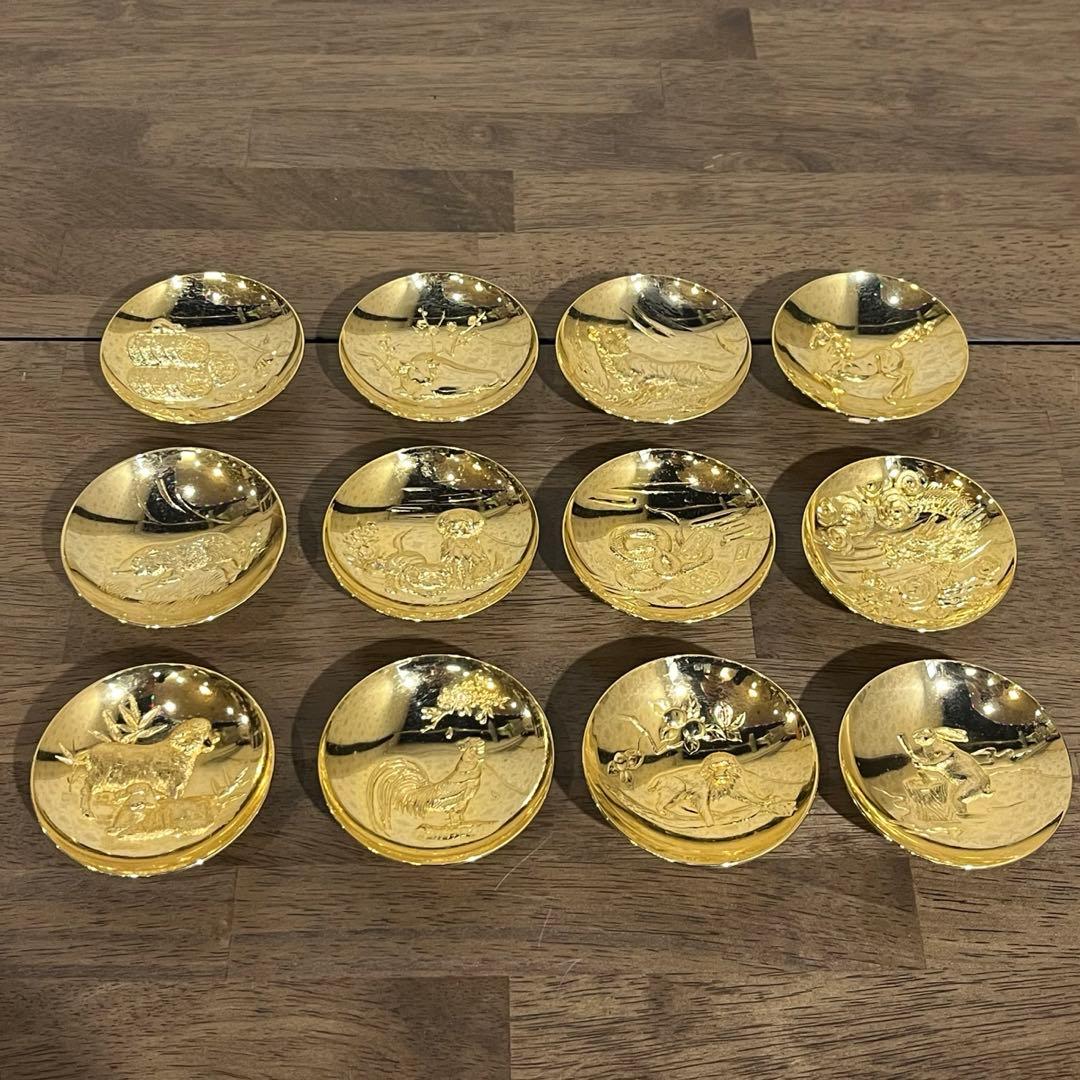 アンティーク】金杯 干支 十二支 盃 金メッキ 24Kgp 縁起物 古道具
