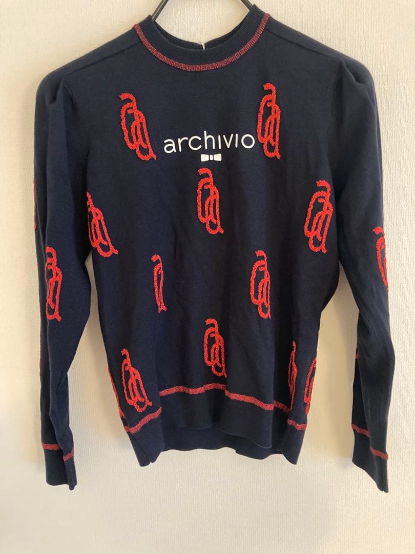 アルチビオ　ニット 超美品】アルチビオ セーター 白×レッド ラインストーンロゴ ニット