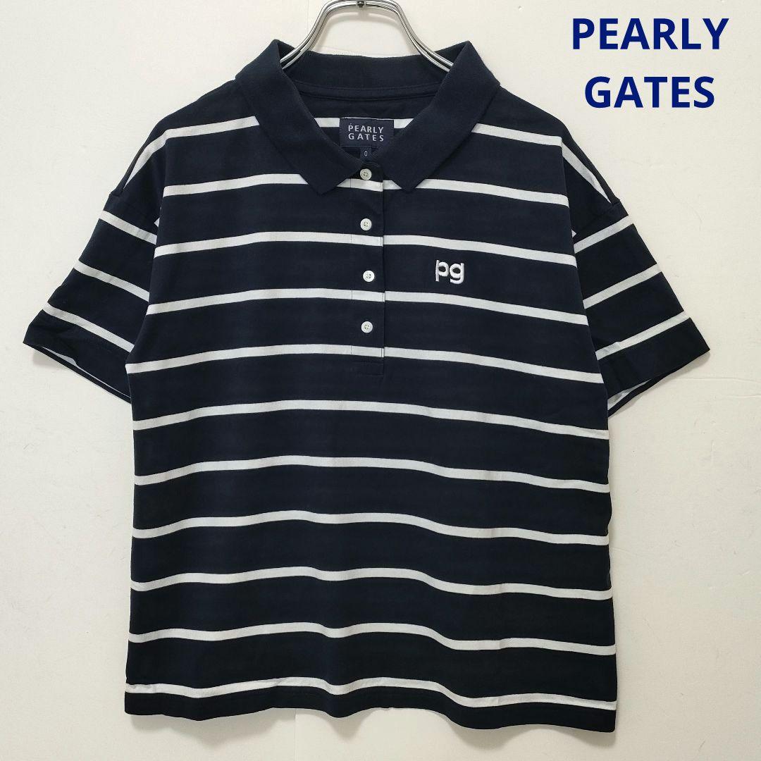 パーリーゲイツ 半袖ポロシャツ ボーダー ハーフボタン ホワイト