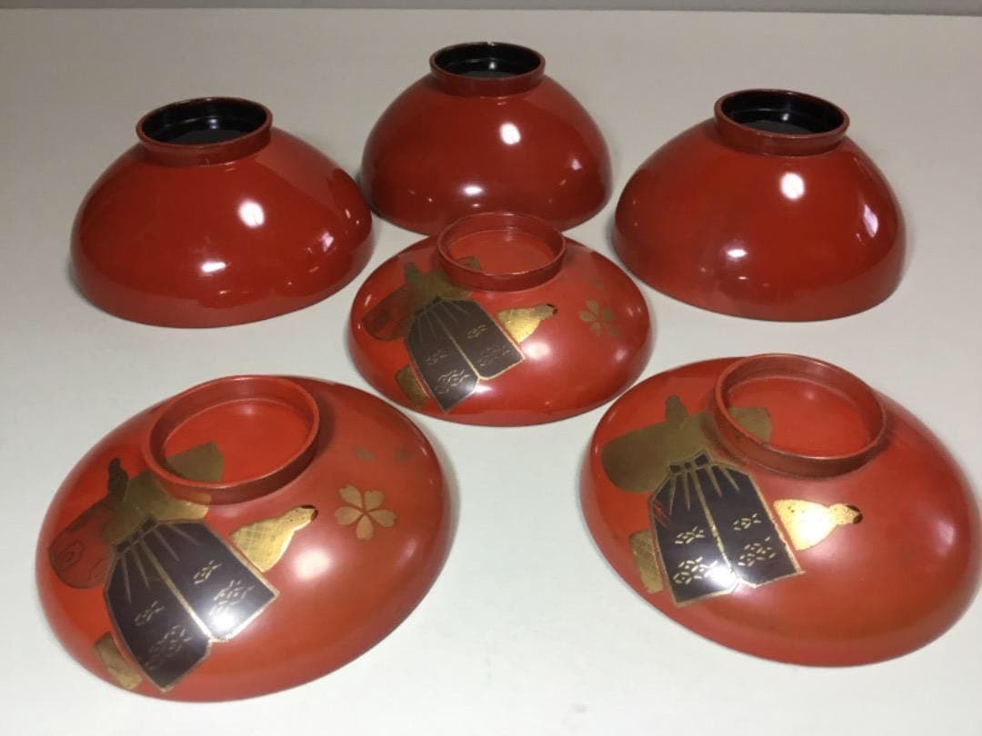 漆器◇雛人形文 / 吸い物椀3客◇傷みあり 雛コレクション 立ち雛 和