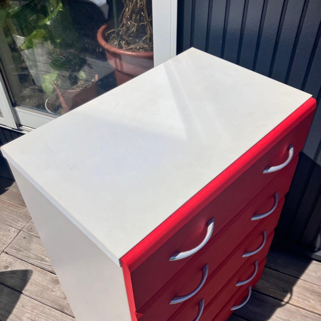 レトロポップ 木製チェスト 5段タンス レッド ホワイト アメリカン