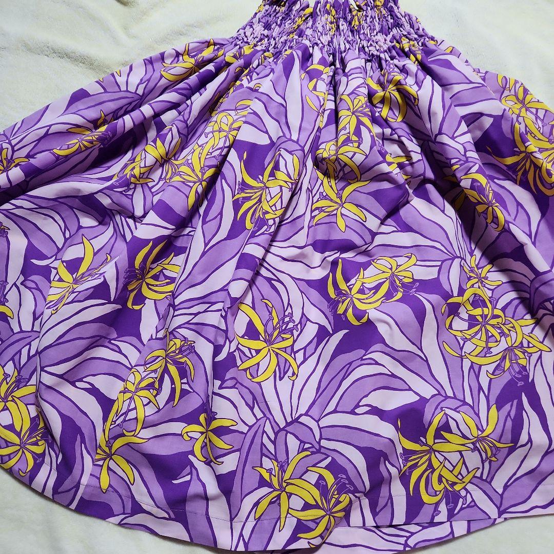フラダンス用紫と黄色花柄パウスカート - メルカリ