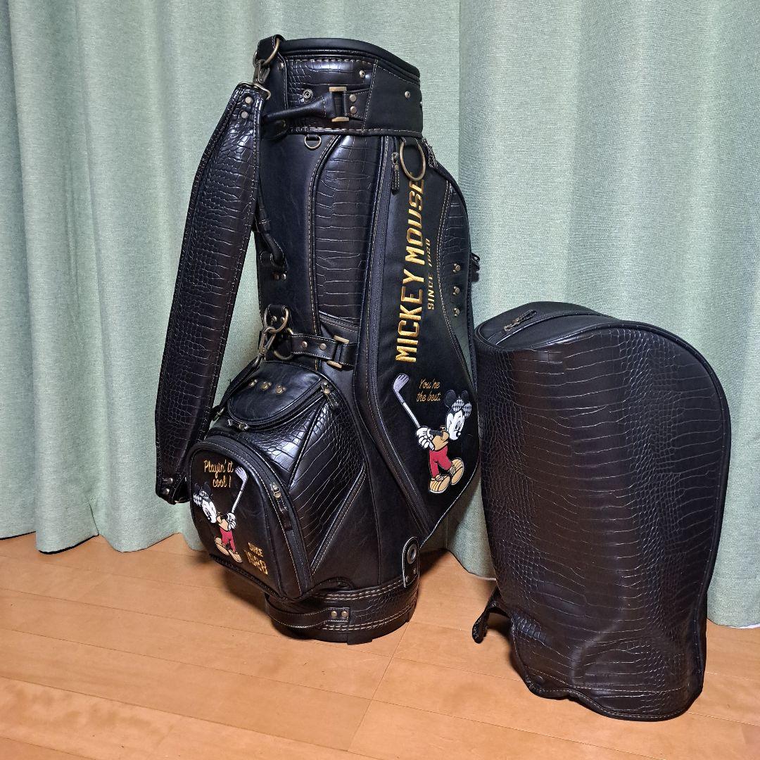 ミッキーマウス キャディバッグ.フード付き・9インチ。極美品！ ディズニー ミッキーマウス キャディバッグ ゴルフバッグ 9型 エナメル