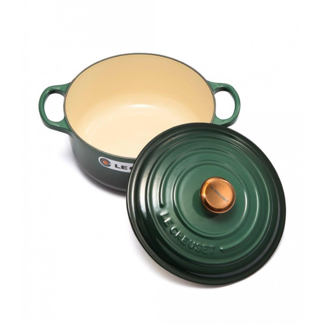 ♡ルクルーゼ アーティチョーク 20cm カッパーつまみ 緑 両手鍋 新品