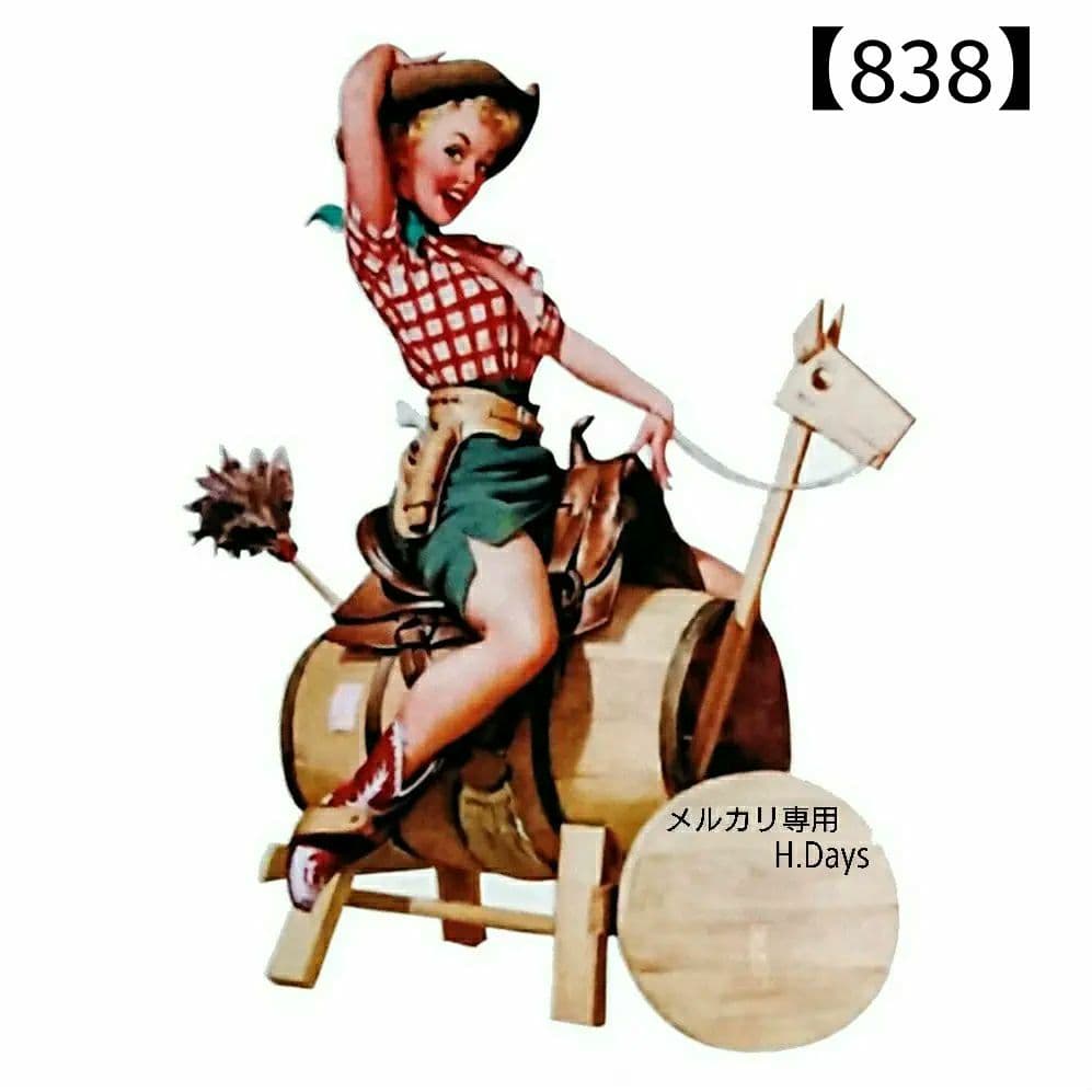 838】ヴィンテージ レトロ 転写 ステッカー カウガール ピンナップ