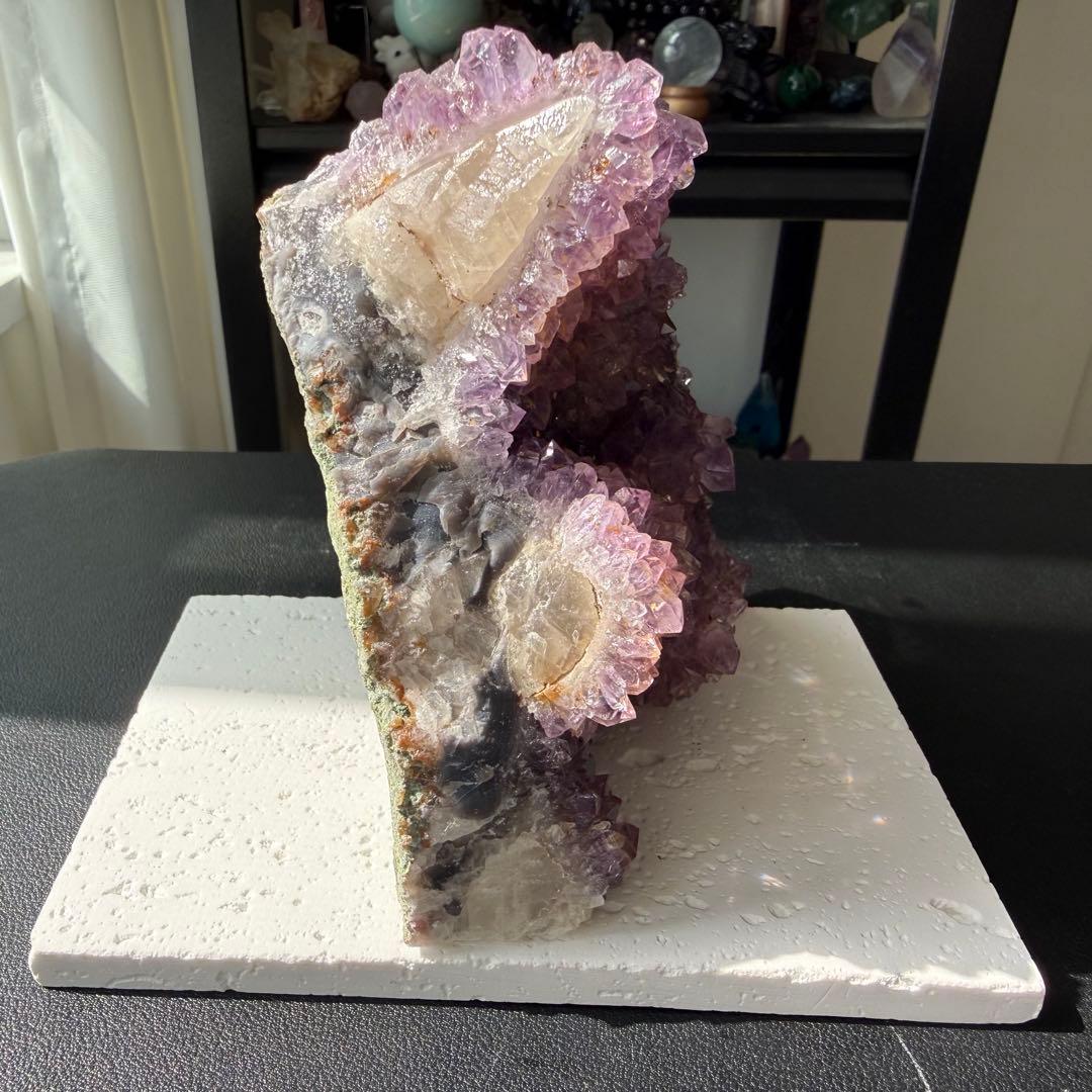 天然石 タイチンルチルクォーツ共生アメジストの原石 置物 鉱物NO