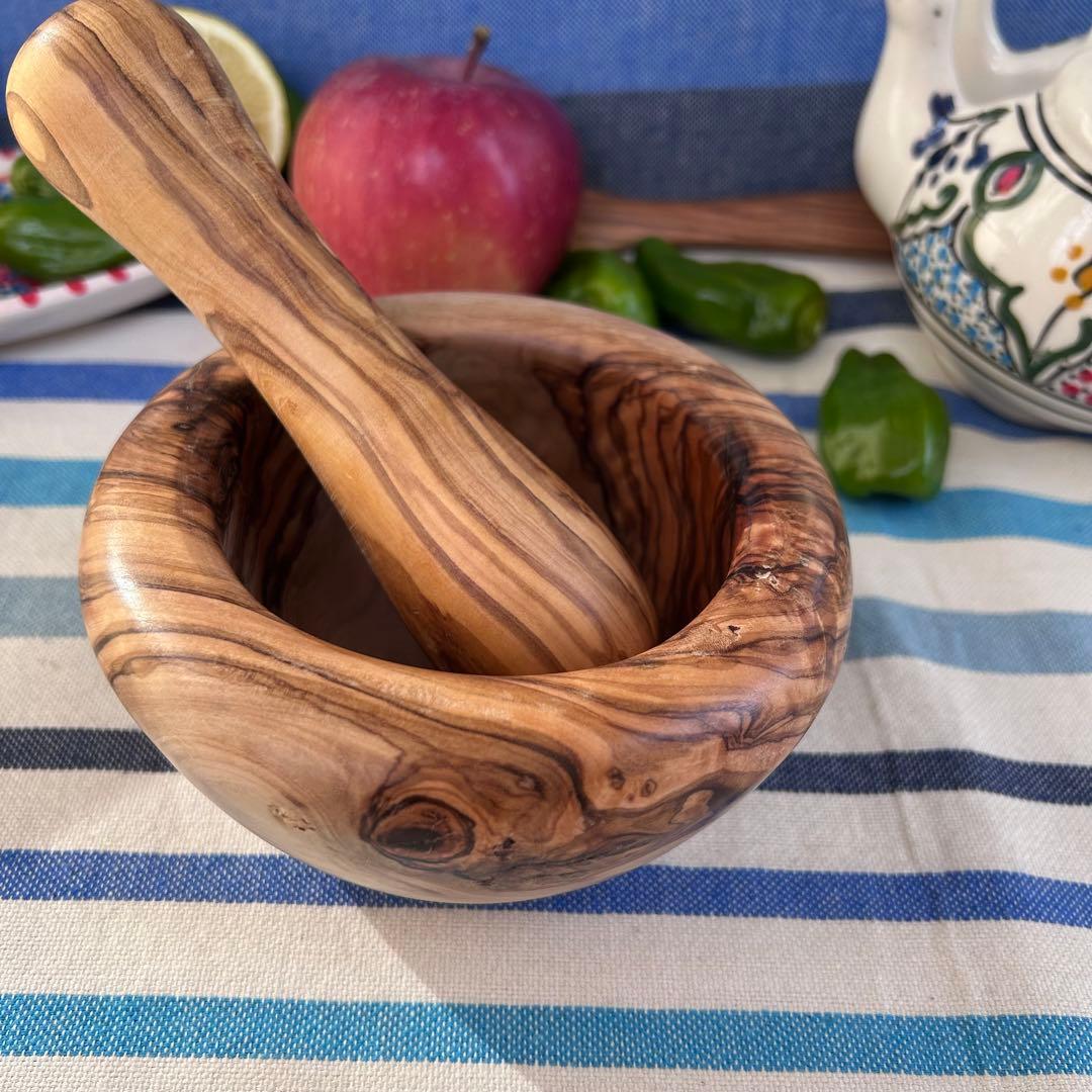 オリーブの木　スパイスマッシャー すり鉢すりこ木セットC 並行輸入品】オリーブウッド ミディアムフラット すり鉢とすりこぎ