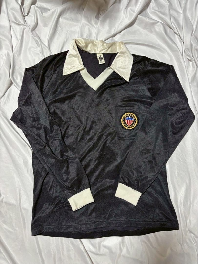 ロゴ刺繍 長袖サッカー　レフリーシャツ US古着 USSF 80S ロゴ刺繍 長袖サッカー レフリーシャツ US古着 USSF 80S - メルカリ
