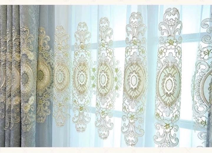 4)106番-刺繍入れ高級カーテン ライトブルー