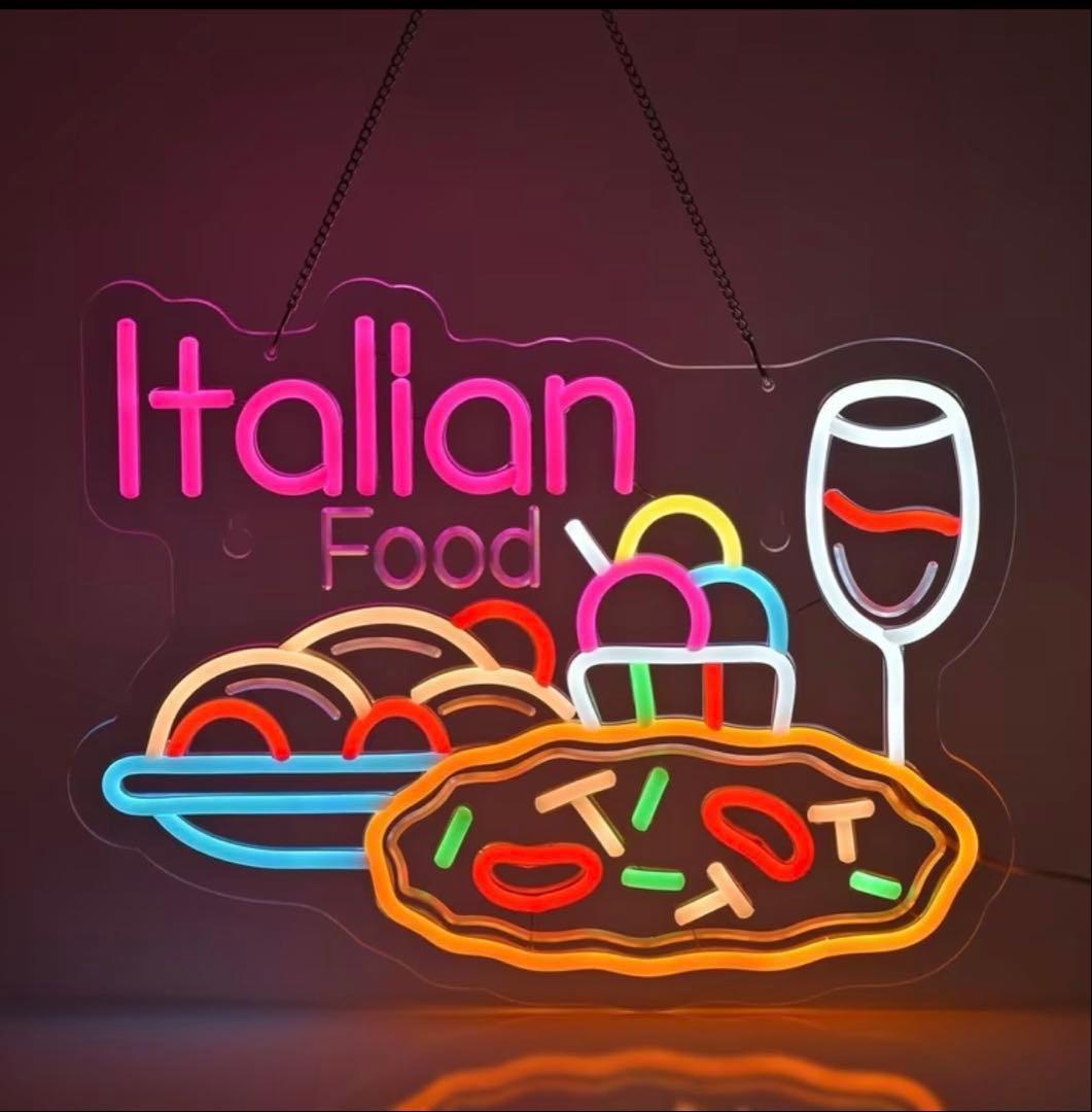Italian Food ネオンライト 看板 パスタ ワイン USB LED パスタネオンサイン、イタリアンレストランネオンライト、カフェ