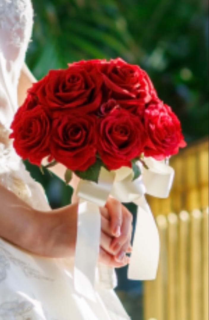 赤い薔薇　ブーケ＆ブートニア　バラ造花 受注制作)レッドローズ ラウンドブーケ 赤バラ ブートニア付き