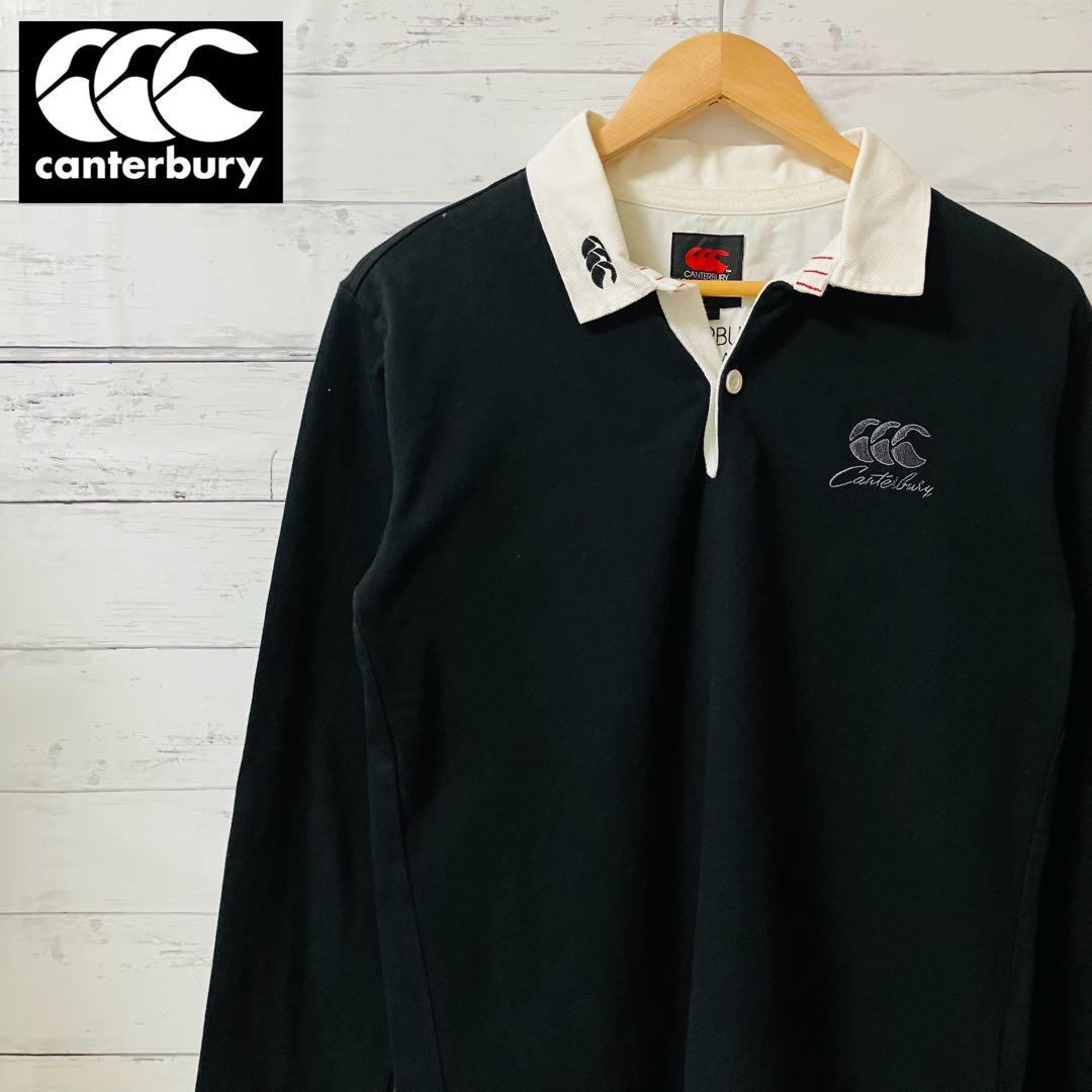 カンタベリー ラガーシャツ ワッペン 長袖 ポロブラック 刺繍ロゴ M