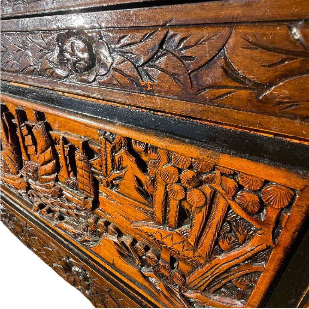 衣装箱 彫刻家具 木製 木彫り 手彫り 収納ボックス アンティーク家具