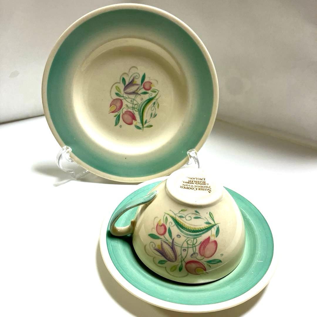 スージークーパー ドレスデンスプレイ カップ　ソーサー　プレート セット スージー・クーパー ドレスデンスプレイ ブルー トリオ アンスーン