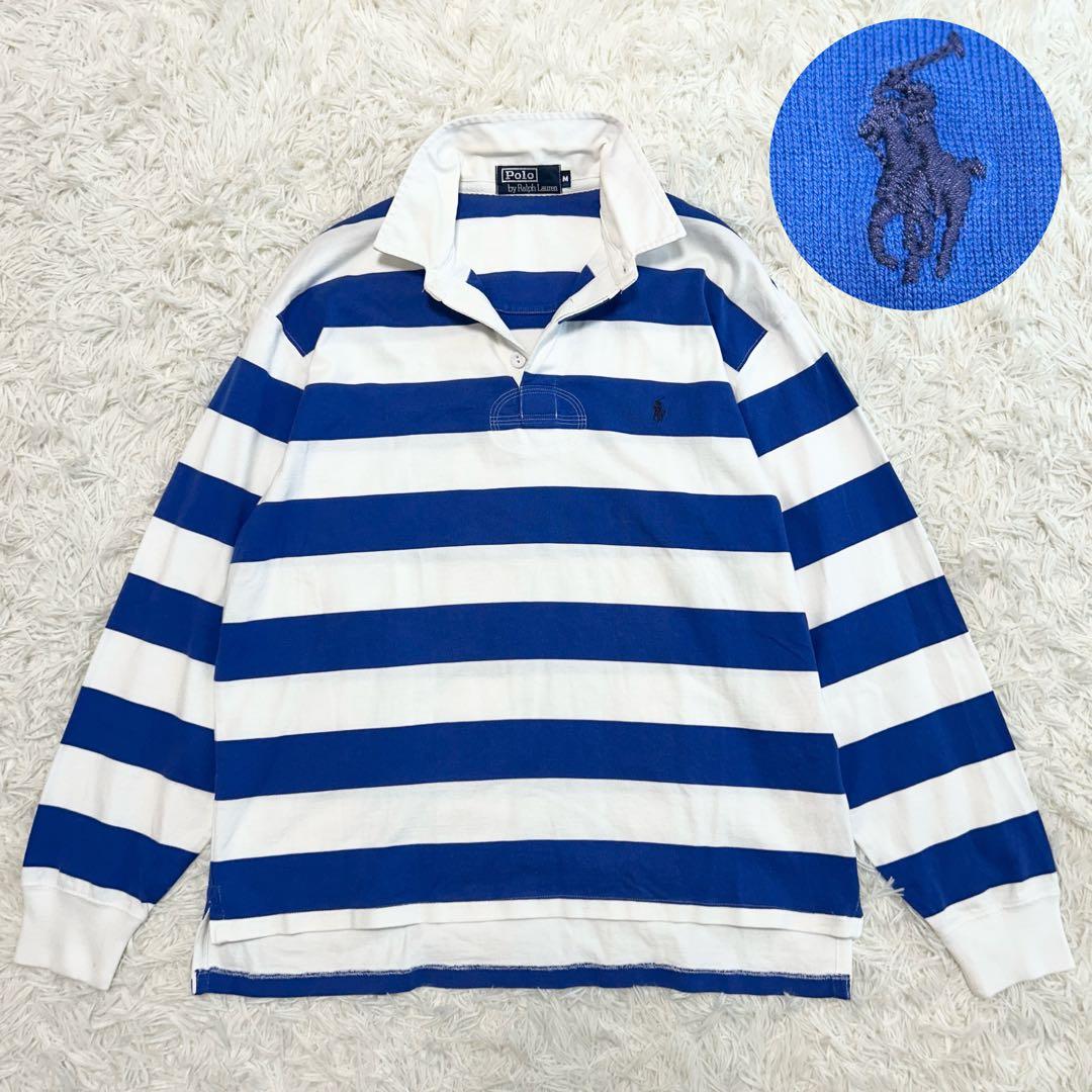 ラルフローレン 常田大希 ポニー刺繍ロゴ 太ボーダーラガーシャツ 青白