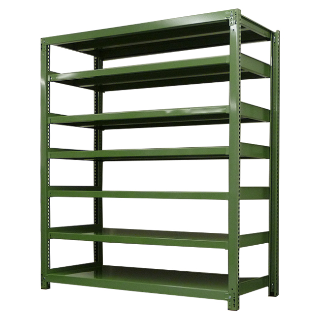 スチールラック 中量500kg/段(ボルトレス) 単体形式(グリーン色) 表示